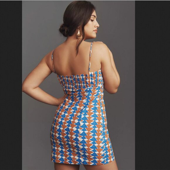 Anthropologie Maeve Ophelia Sleeveless Linen Mini Dress Blue & Orange Sz 20 NEW - Picture 3 of 8
